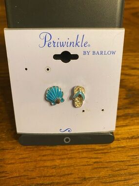 Periwinkle by Barlow Turquoise Enamel Seashell & Flip-Flop Stud Earrings